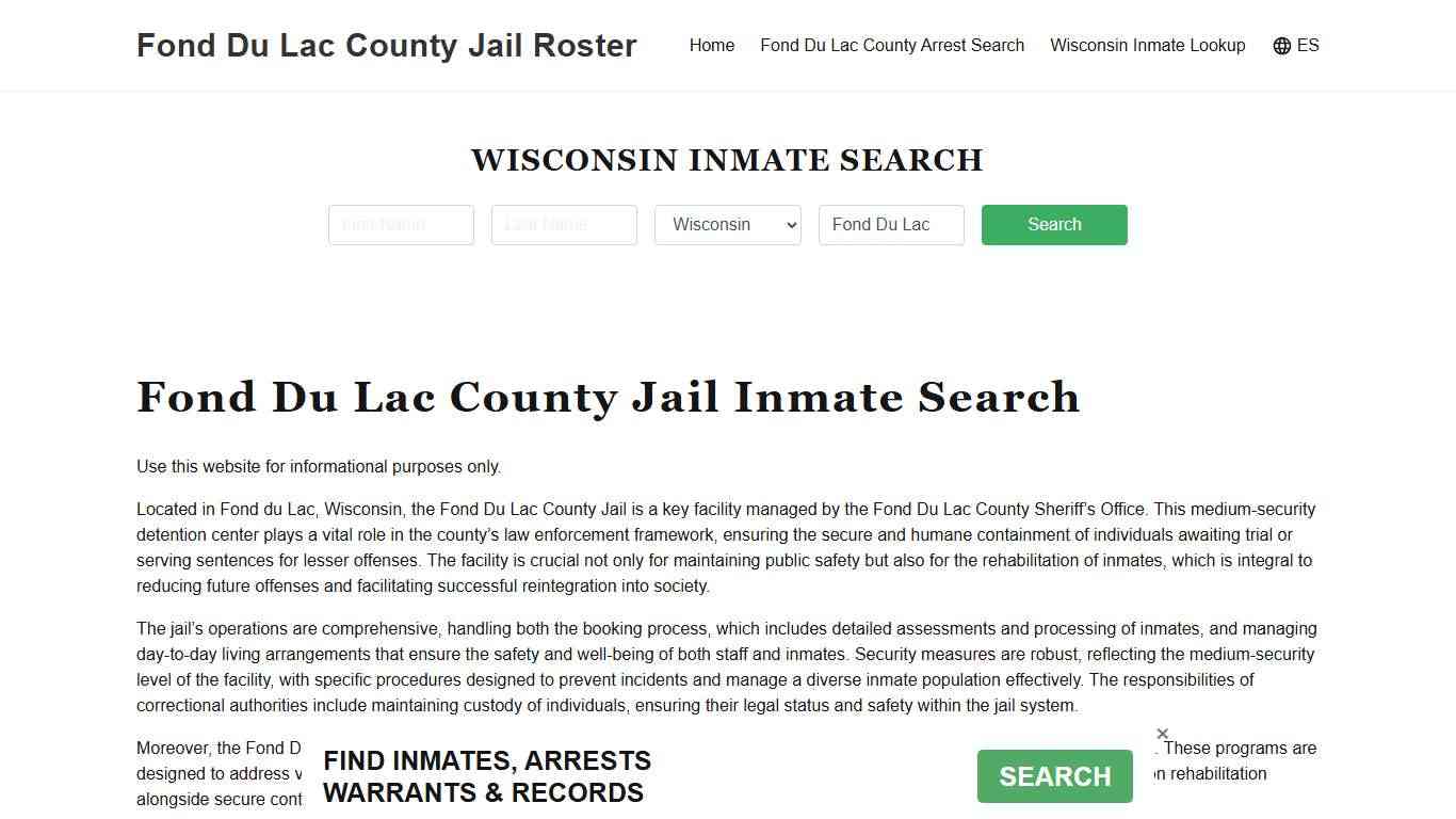 Fond Du Lac County Jail Roster Lookup, WI, Inmate Search