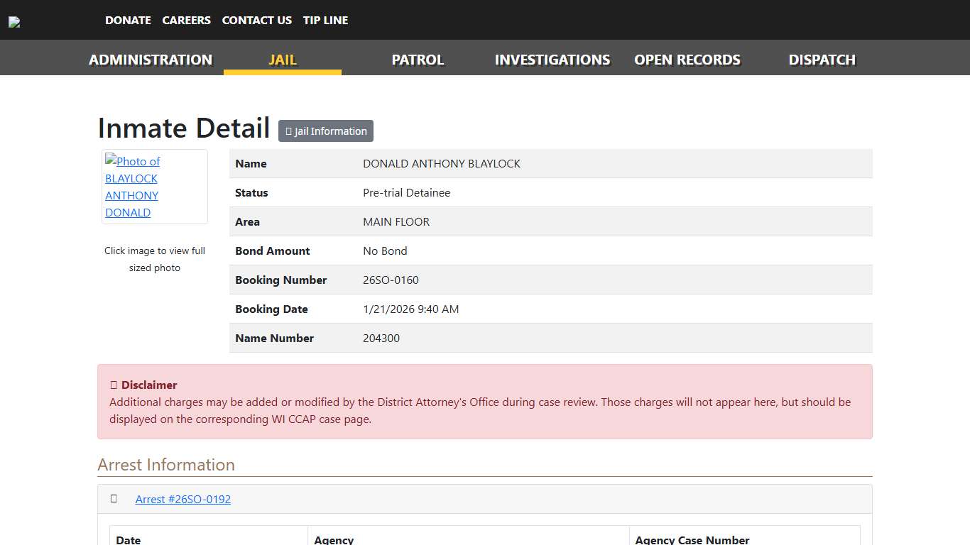 Inmate Detail - BLAYLOCK, DONALD